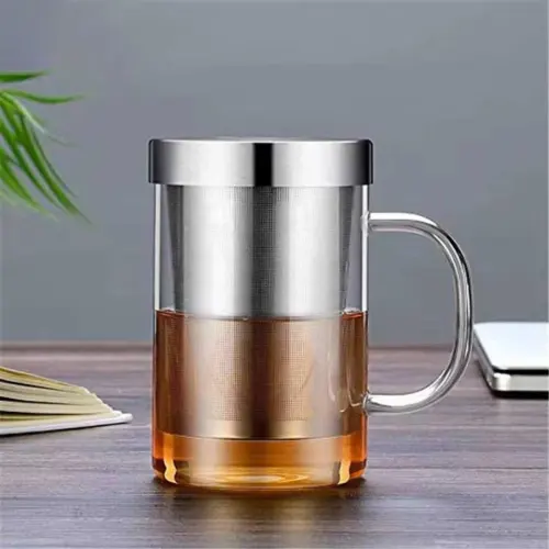 لیوان دمنوش پیرکس با تفاله گیر استیل  500 میلی لیتر وارداتی