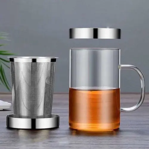 لیوان دمنوش استیل دسته دار 500 میلی لیتر وارداتی